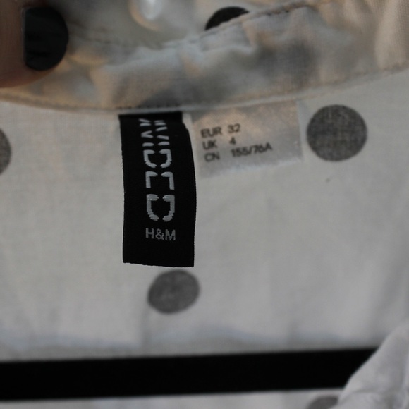 DIVIDED 100% Cotton White Black Polka Dot Long Sleeve Semi-Sheer Top Blouse 0 - Picture 2 of 7